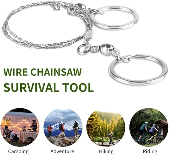 1 Pack Wire Saw I Stainless Steel Pocket Chainsaw Backpacking Gear I 21 Inch Light Weight Cable Cutting String I Emergency Camping Chainsaw Rope Kit for Cutting Trees & Wood, Silver