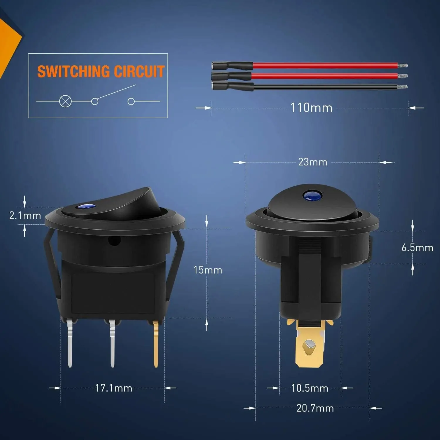 12Pcs 12V 20A Round Toggle LED Switch With Wires