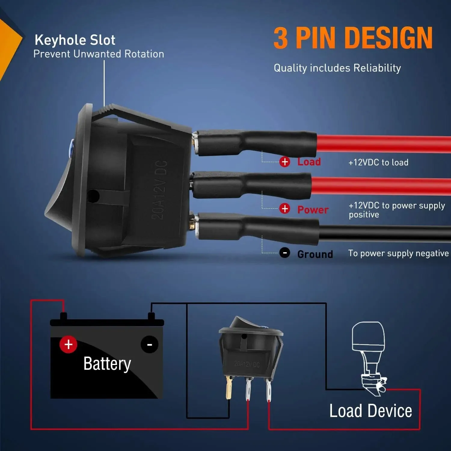 12Pcs 12V 20A Round Toggle LED Switch With Wires