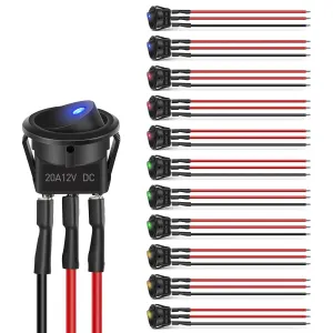 12Pcs 12V 20A Round Toggle LED Switch With Wires