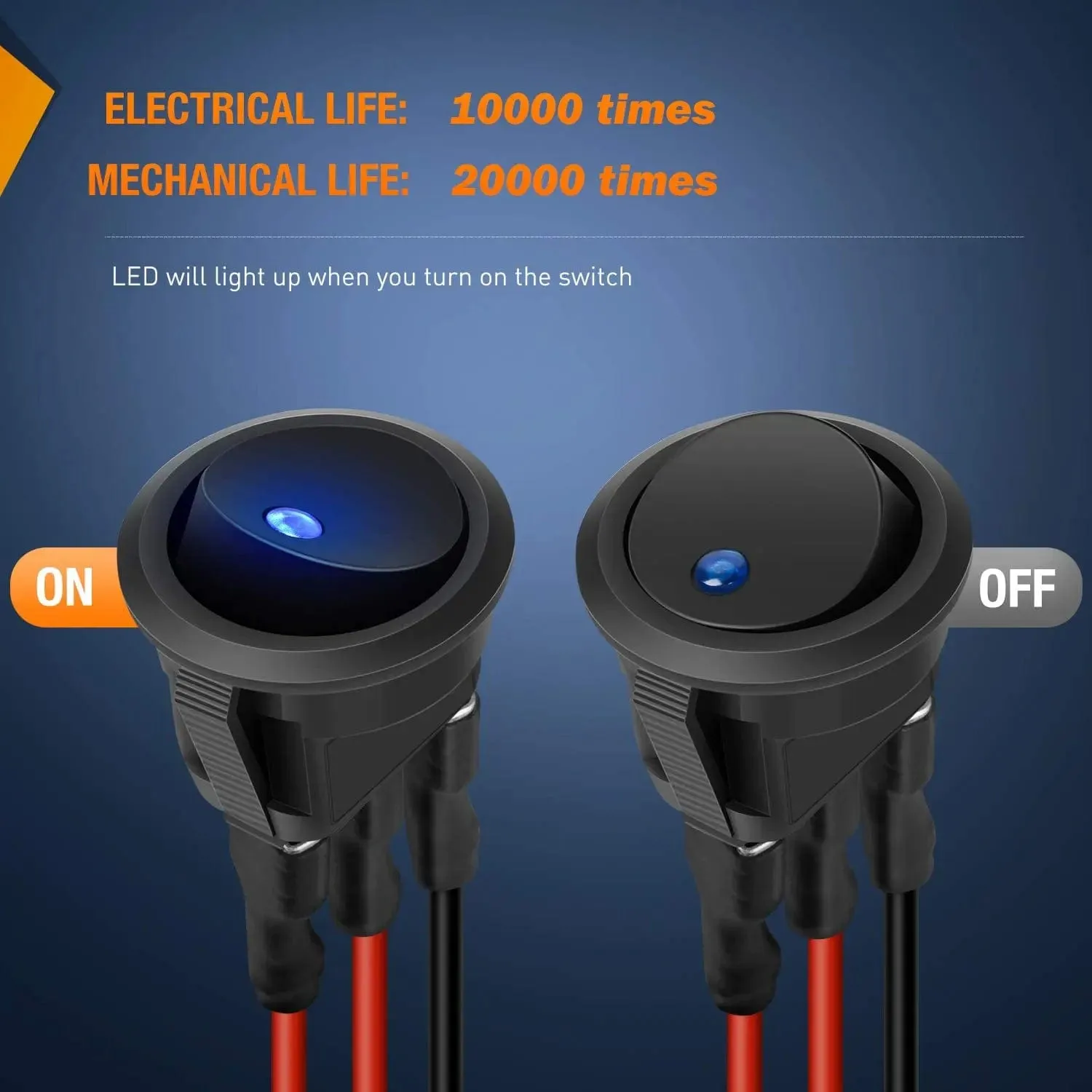 12Pcs 12V 20A Round Toggle LED Switch With Wires