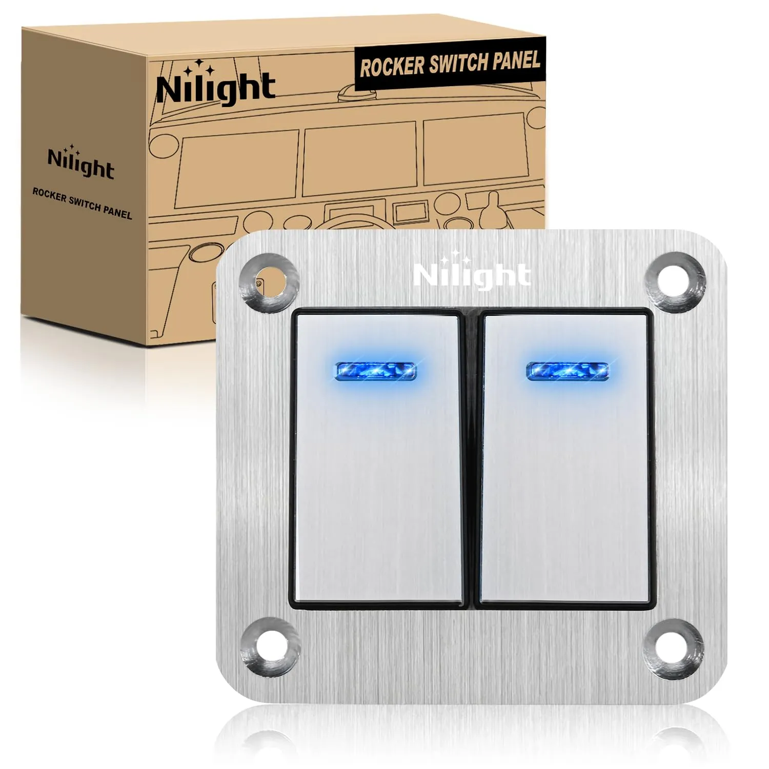 2Gang Aluminum 3Pin ON/Off Blue Led Rocker Switch Panel