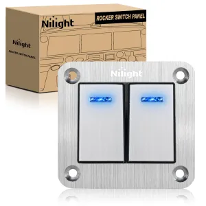 2Gang Aluminum 3Pin ON/Off Blue Led Rocker Switch Panel