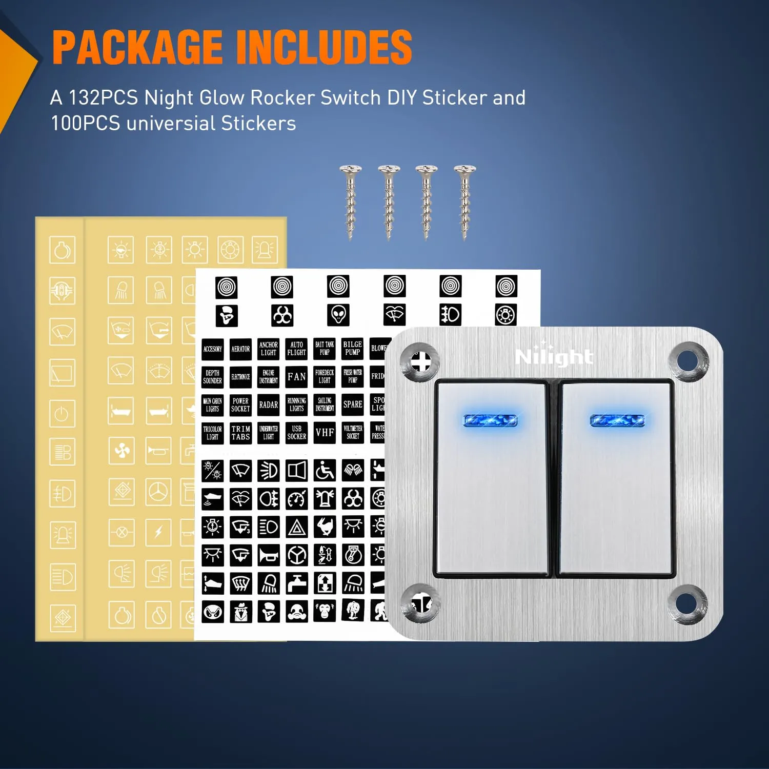 2Gang Aluminum 3Pin ON/Off Blue Led Rocker Switch Panel