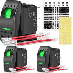 3Pcs 5Pin SPST On/Off Rocker Switch Green