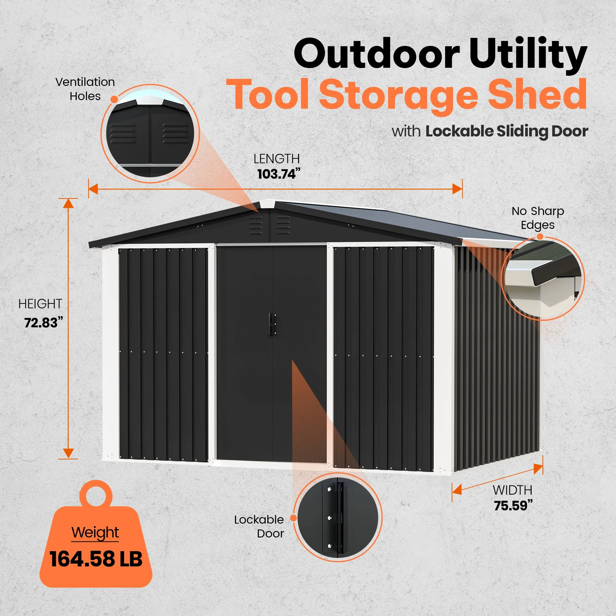 AOBABO Metal 6' x 8' Outdoor Utility Storage Shed with Door & Lock, Black (Used)