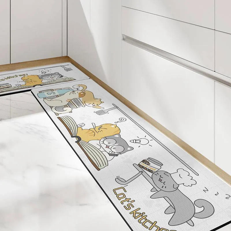 Cute Kitchen Mats-Waterproof and Oil-Proof Anti-Fatigue PU Leather Floor Mats