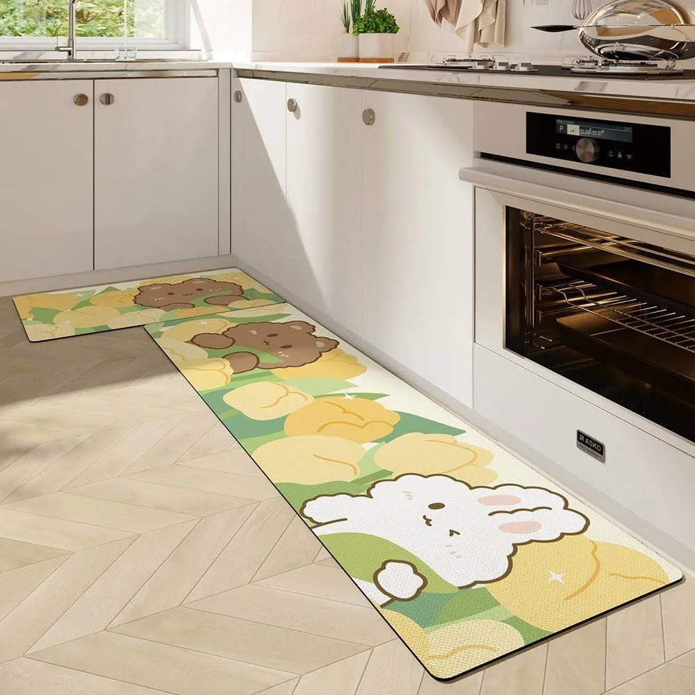 Cute Kitchen Mats-Waterproof and Oil-Proof Anti-Fatigue PU Leather Floor Mats