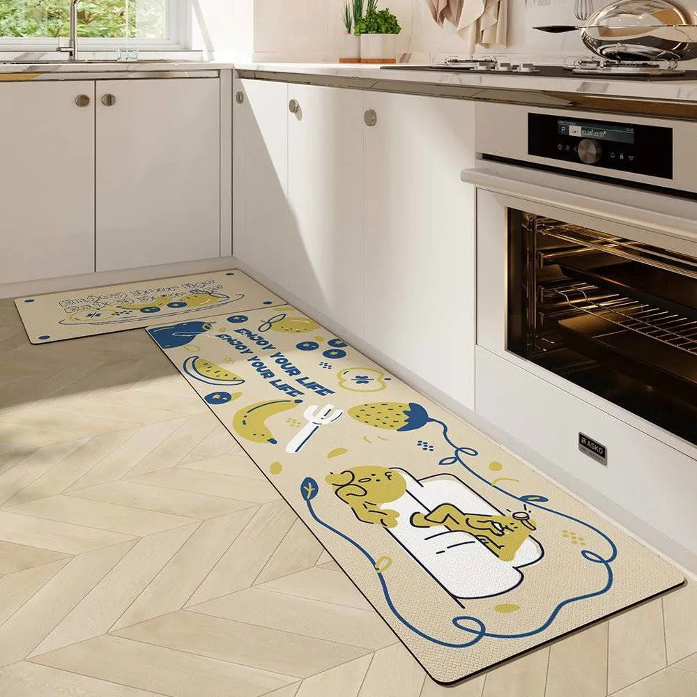 Cute Kitchen Mats-Waterproof and Oil-Proof Anti-Fatigue PU Leather Floor Mats