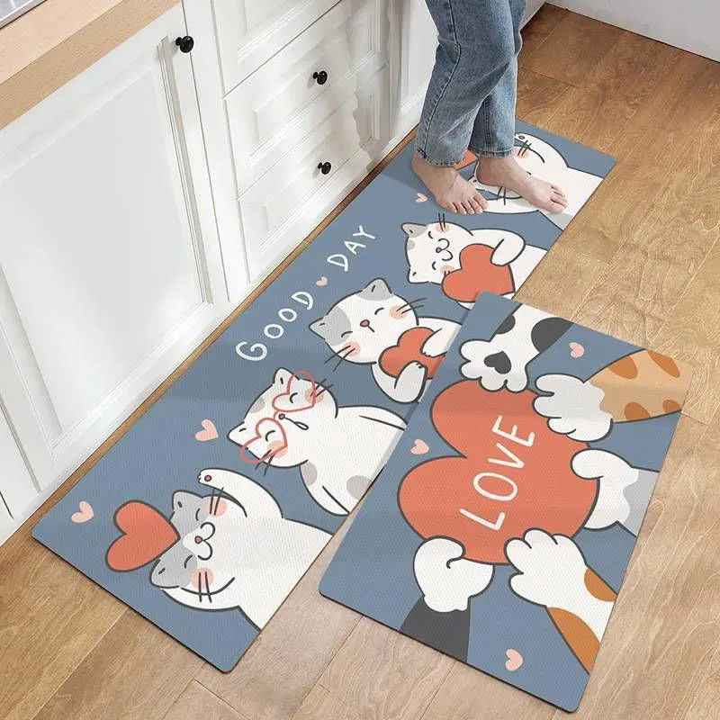 Cute Kitchen Mats-Waterproof and Oil-Proof Anti-Fatigue PU Leather Floor Mats