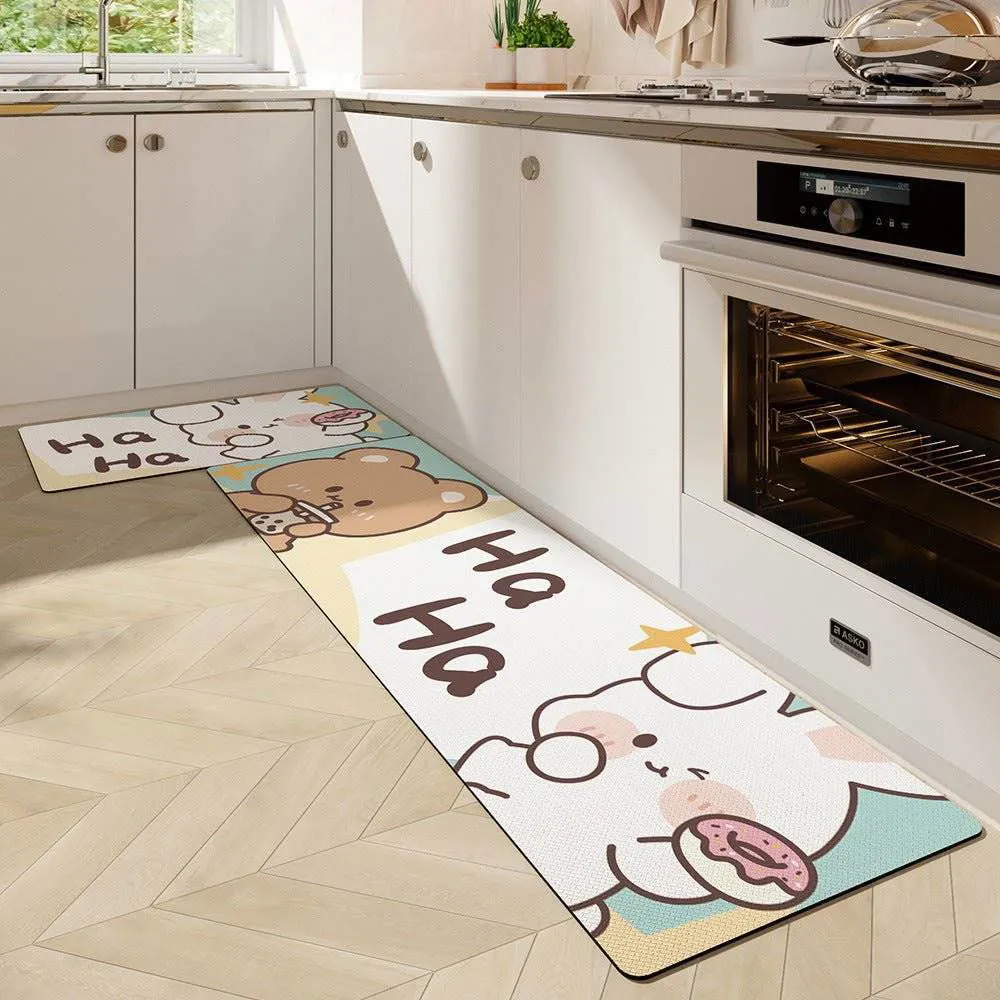 Cute Kitchen Mats-Waterproof and Oil-Proof Anti-Fatigue PU Leather Floor Mats