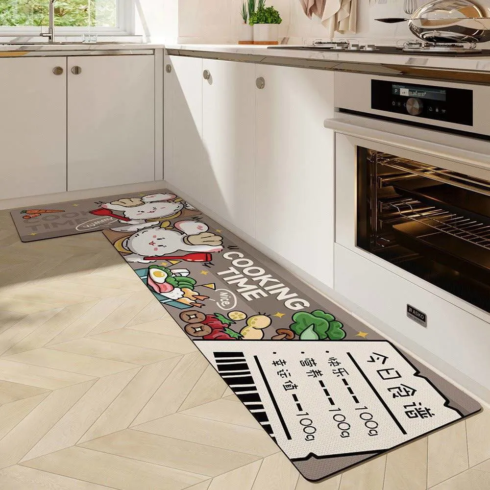 Cute Kitchen Mats-Waterproof and Oil-Proof Anti-Fatigue PU Leather Floor Mats