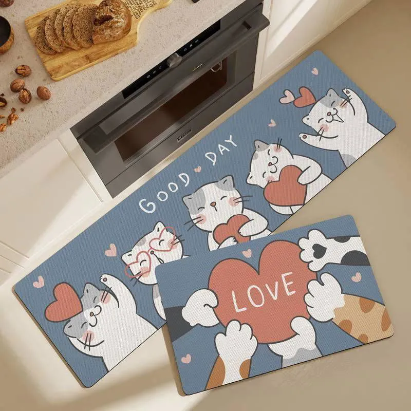 Cute Kitchen Mats-Waterproof and Oil-Proof Anti-Fatigue PU Leather Floor Mats
