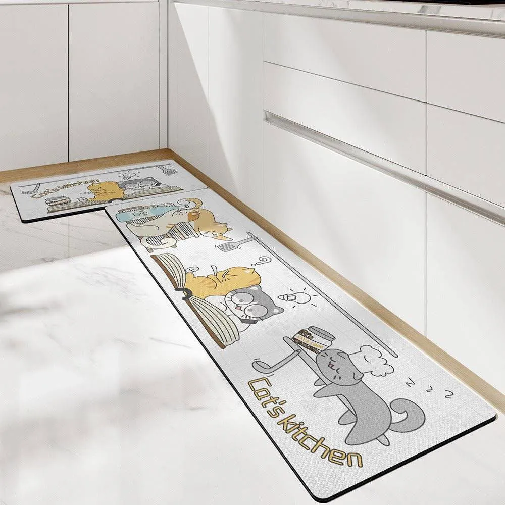 Cute Kitchen Mats-Waterproof and Oil-Proof Anti-Fatigue PU Leather Floor Mats