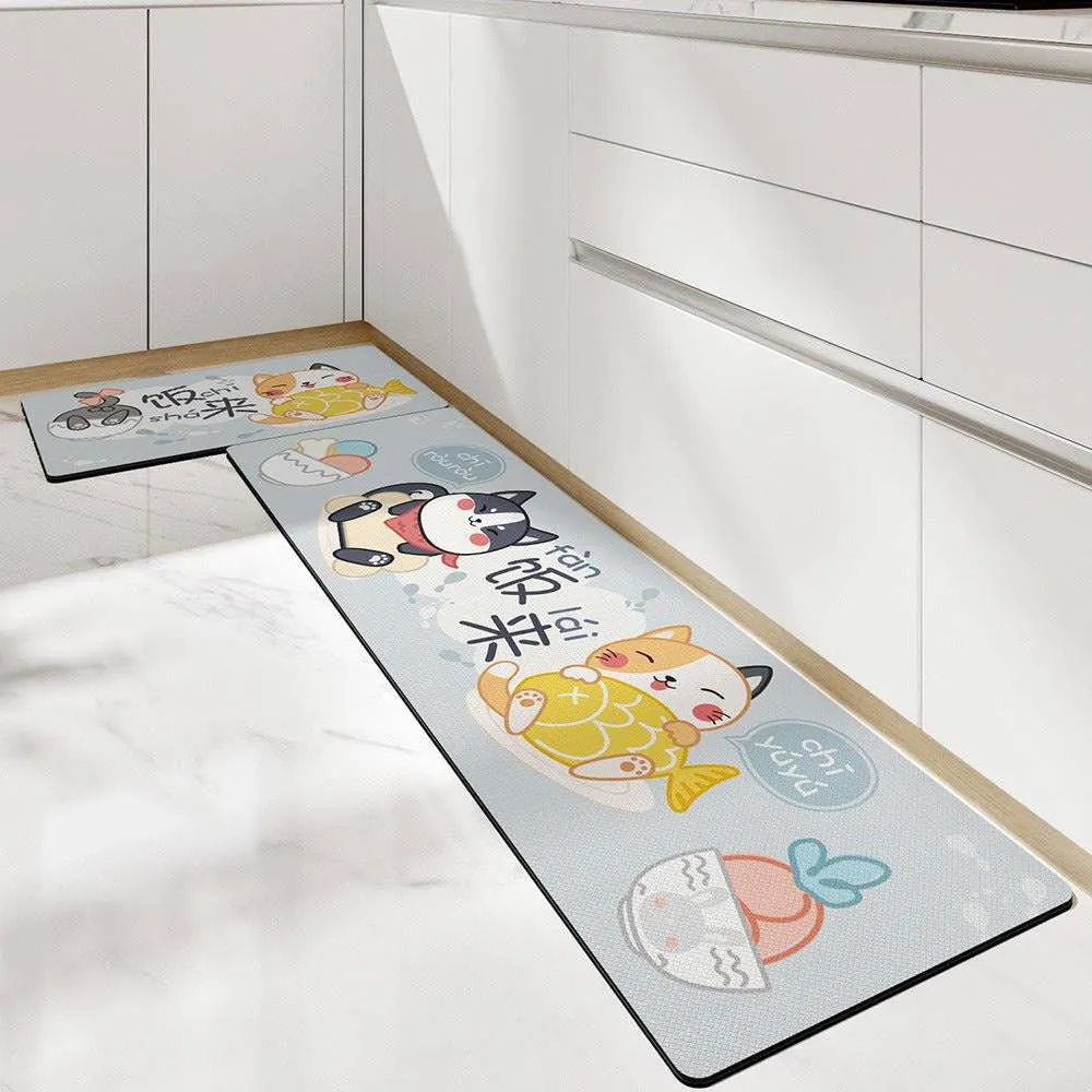 Cute Kitchen Mats-Waterproof and Oil-Proof Anti-Fatigue PU Leather Floor Mats