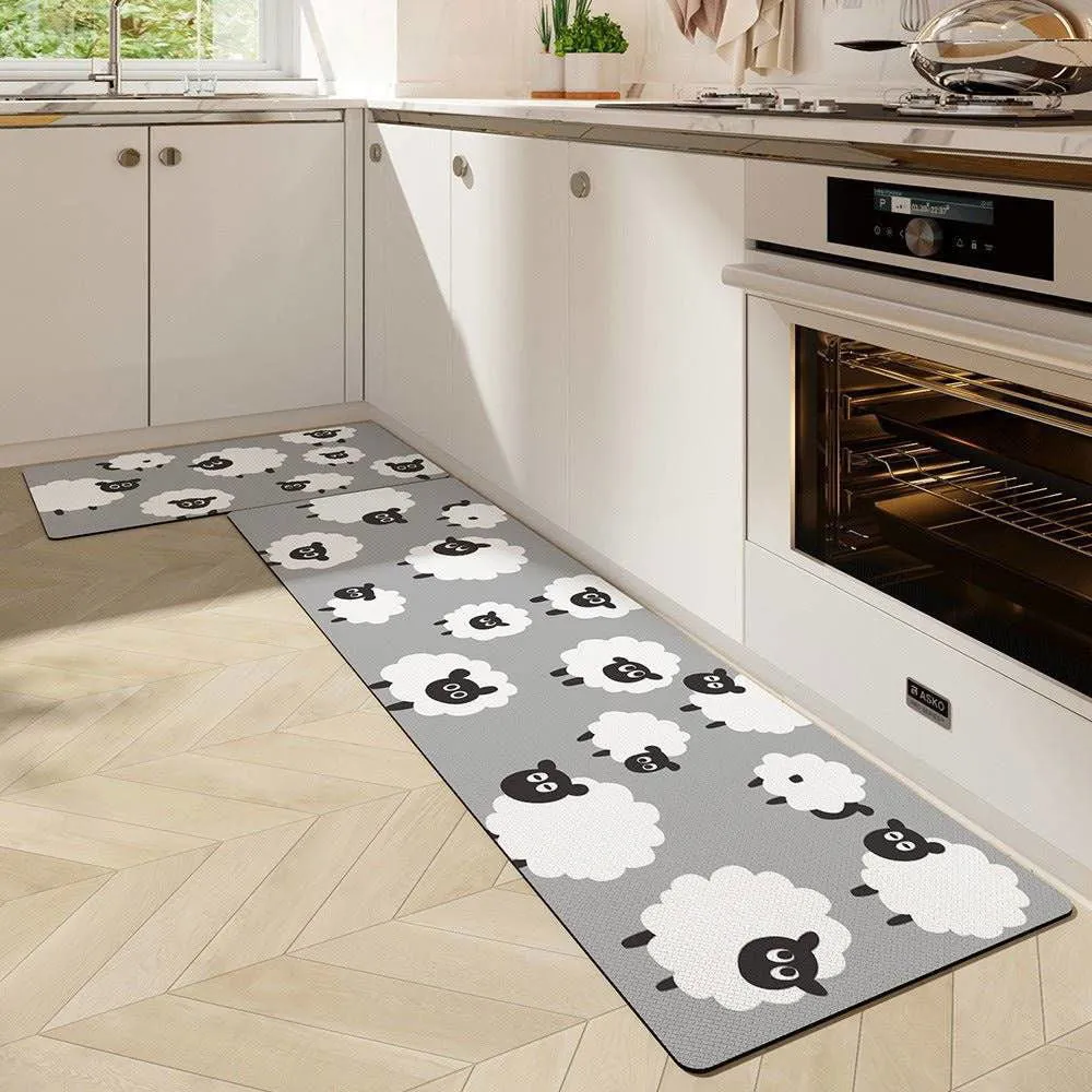 Cute Kitchen Mats-Waterproof and Oil-Proof Anti-Fatigue PU Leather Floor Mats