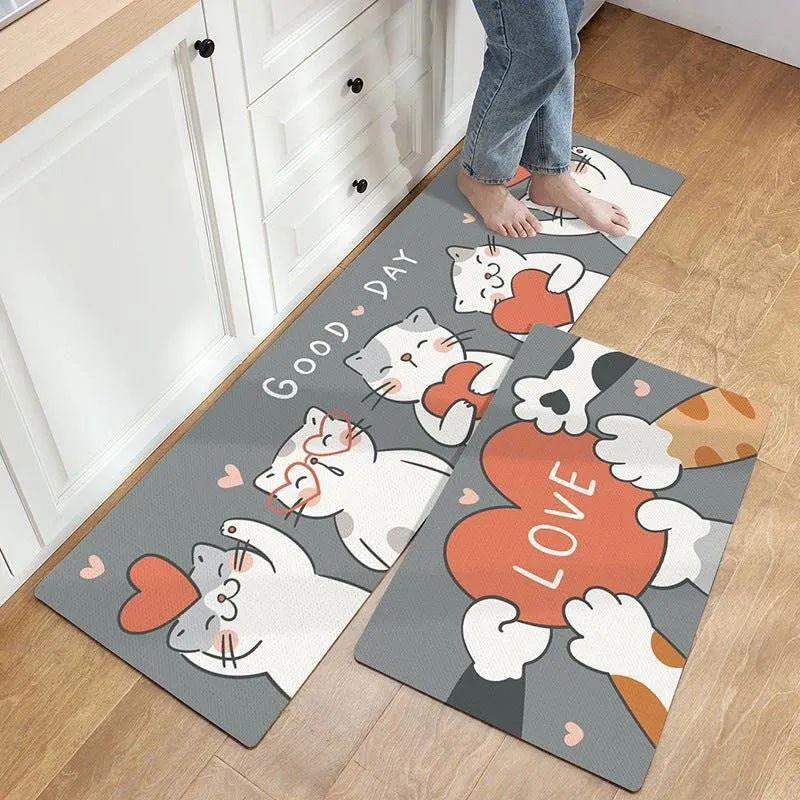 Cute Kitchen Mats-Waterproof and Oil-Proof Anti-Fatigue PU Leather Floor Mats