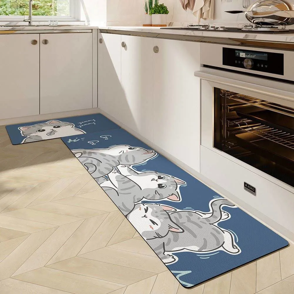 Cute Kitchen Mats-Waterproof and Oil-Proof Anti-Fatigue PU Leather Floor Mats