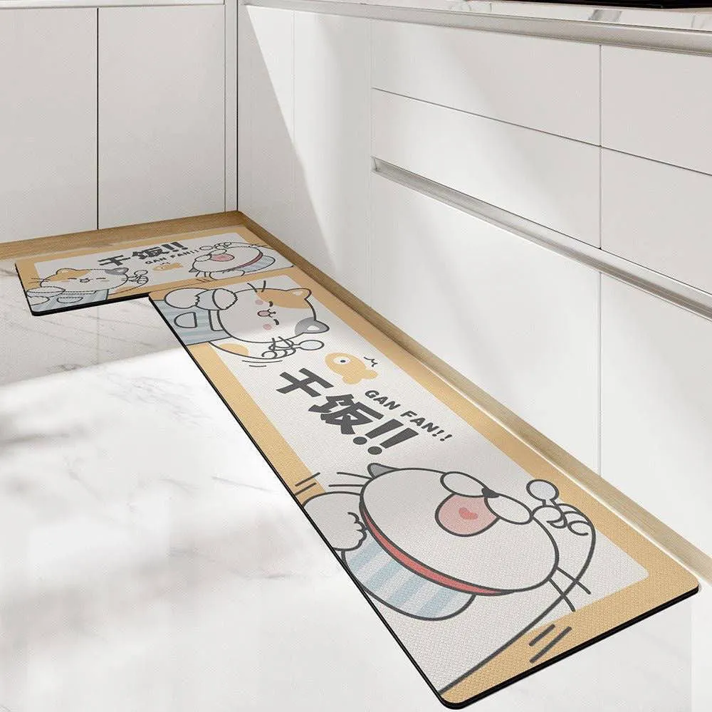 Cute Kitchen Mats-Waterproof and Oil-Proof Anti-Fatigue PU Leather Floor Mats