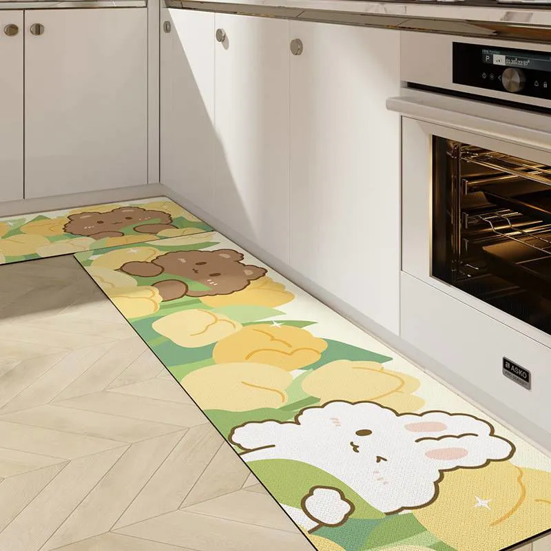Cute Kitchen Mats-Waterproof and Oil-Proof Anti-Fatigue PU Leather Floor Mats