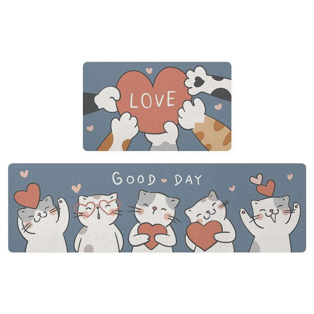 Cute Kitchen Mats-Waterproof and Oil-Proof Anti-Fatigue PU Leather Floor Mats