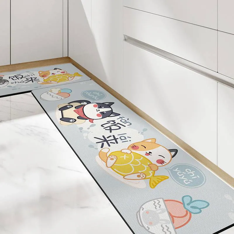 Cute Kitchen Mats-Waterproof and Oil-Proof Anti-Fatigue PU Leather Floor Mats