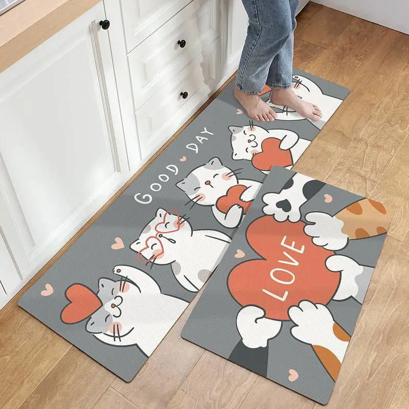 Cute Kitchen Mats-Waterproof and Oil-Proof Anti-Fatigue PU Leather Floor Mats