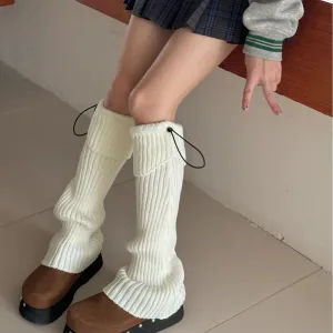 Elastic Drawstring Knitted Leg Warmers  Y2K Winter Calf Socks for Women, Korean JK Style Leggings