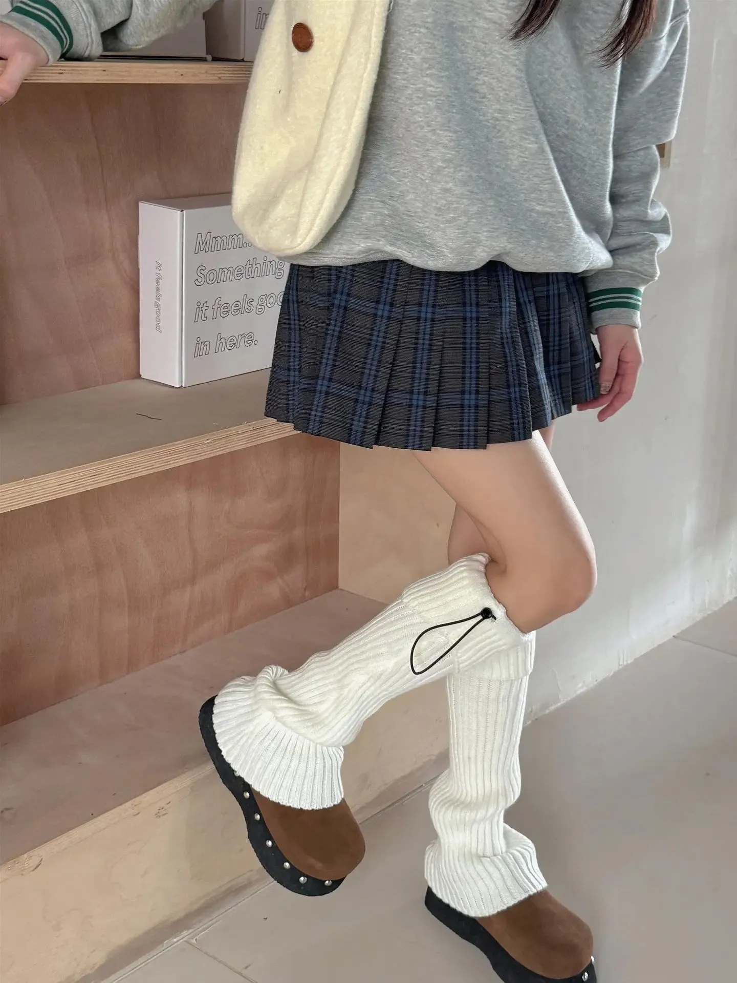 Elastic Drawstring Knitted Leg Warmers  Y2K Winter Calf Socks for Women, Korean JK Style Leggings
