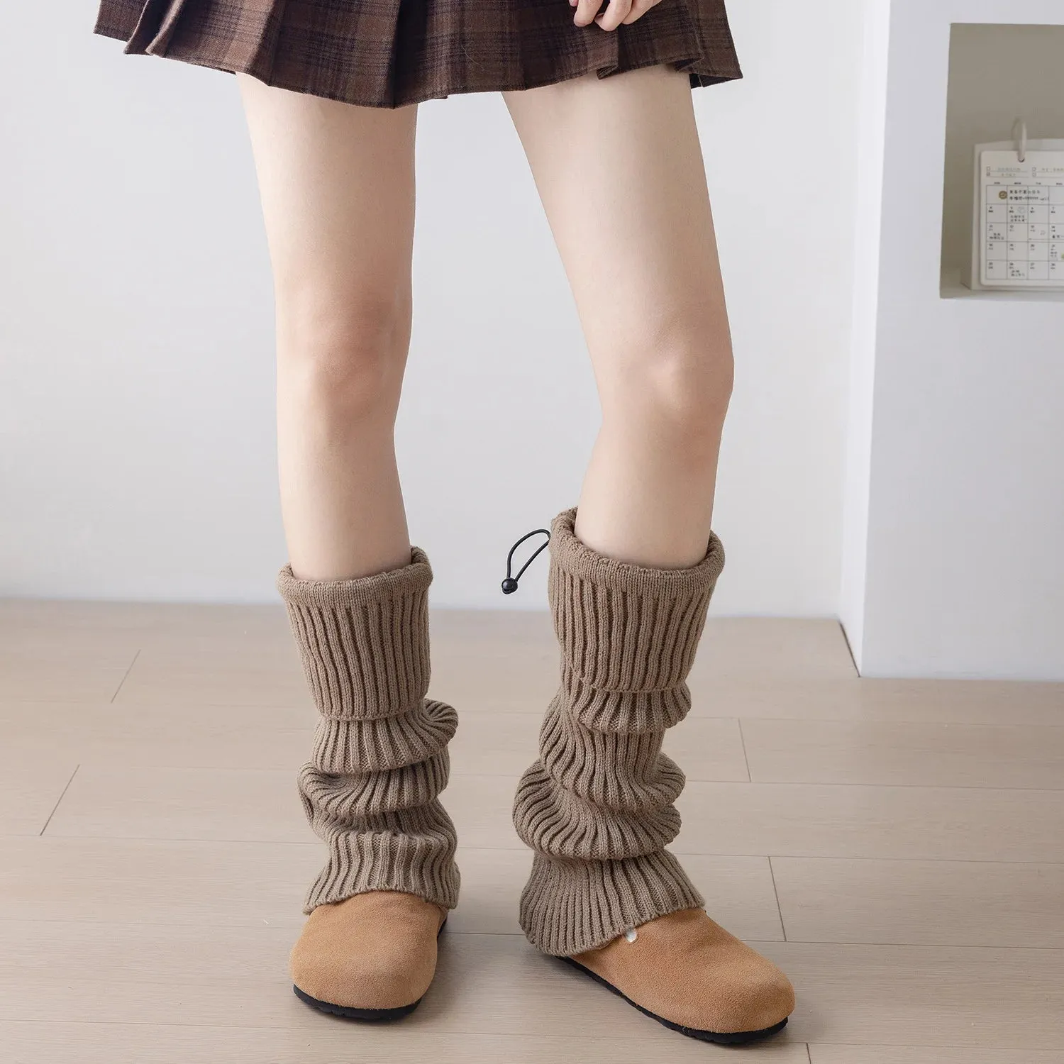 Elastic Drawstring Knitted Leg Warmers  Y2K Winter Calf Socks for Women, Korean JK Style Leggings
