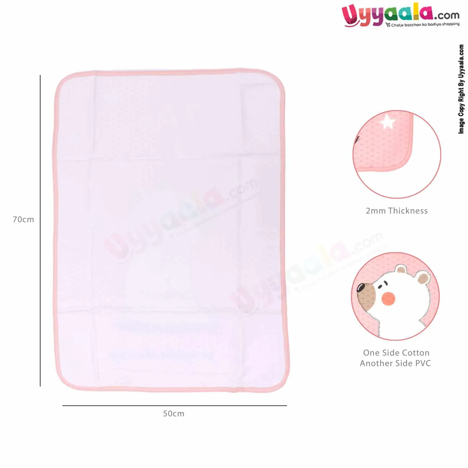 Fancy Premium Baby Mattress Protector Dry Sheet Water Proof, One Side Cotton & Another Side PVC for Babies with Baby Bear Print, Small Size(70*50cm)