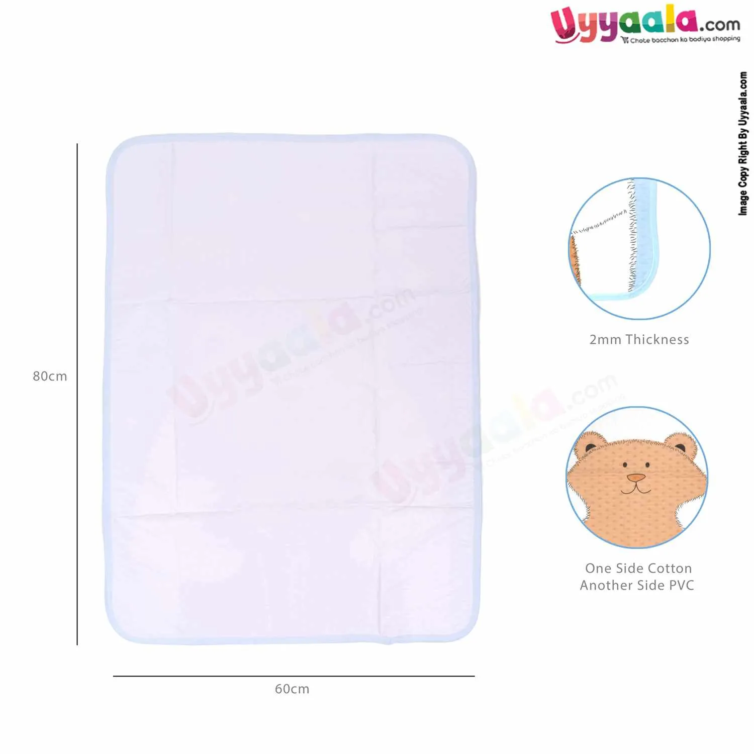 Fancy Premium Baby Mattress Protector Dry Sheet Water Proof, One Side Cotton & Another Side PVC for Babies with Bear Print, Medium Size(80*60cm)