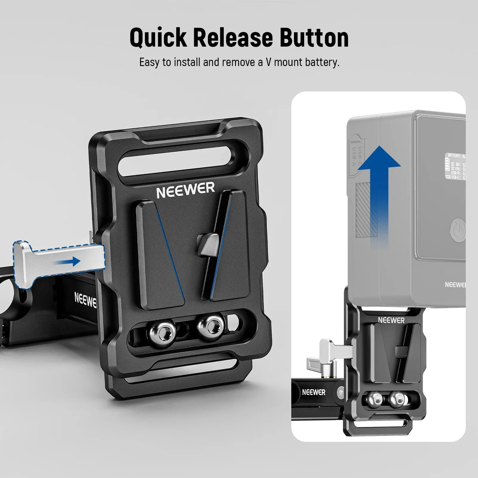 Foldable v Mount Battery Plate with 15mm Rod Clamp 180 Tilt Quick Release