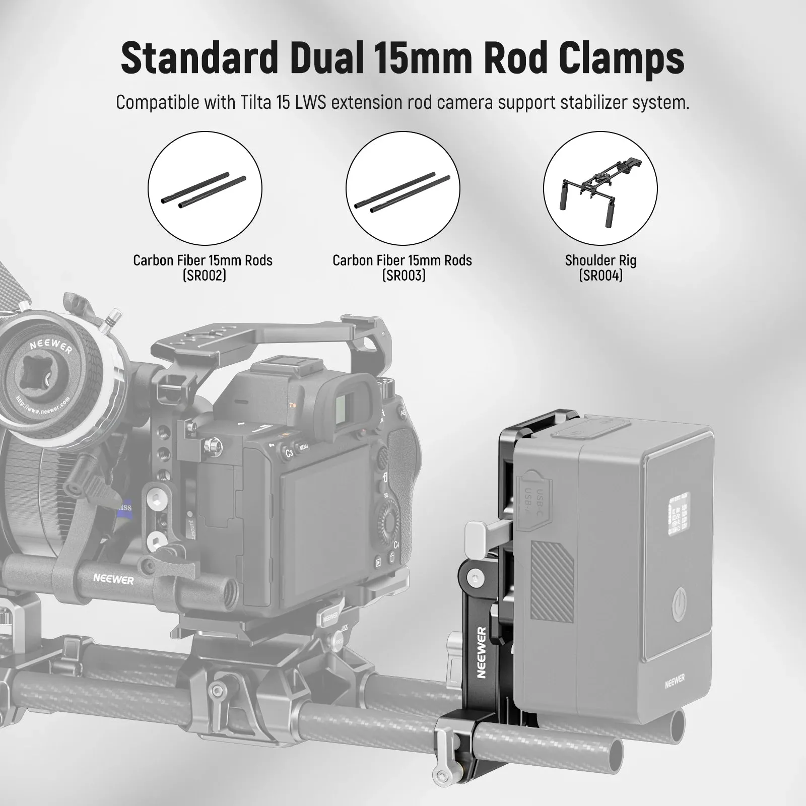 Foldable v Mount Battery Plate with 15mm Rod Clamp 180 Tilt Quick Release