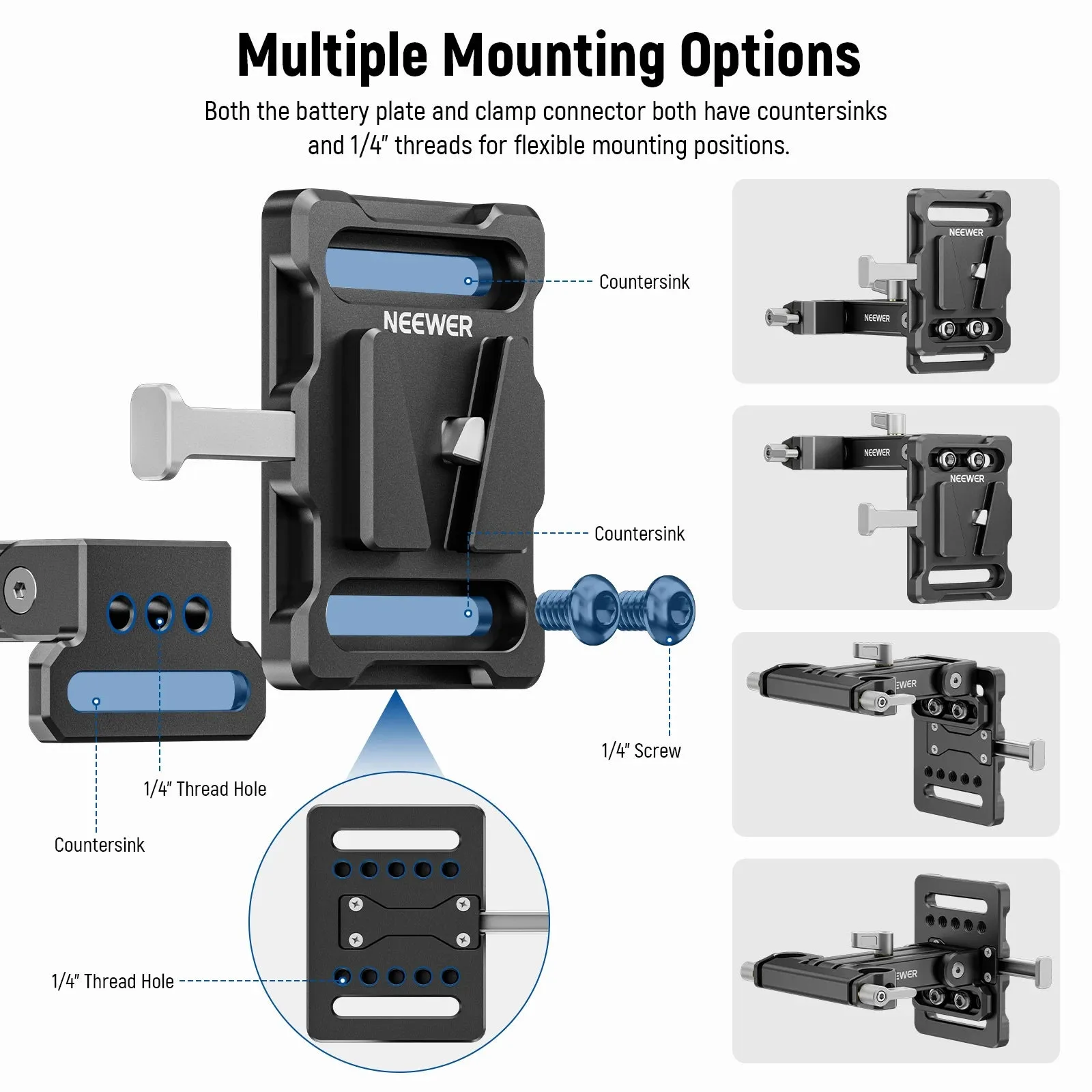 Foldable v Mount Battery Plate with 15mm Rod Clamp 180 Tilt Quick Release