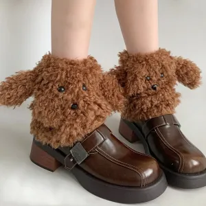 Funny Teddy Curly Leg Warmers  Cute Dog Animal Leg Warmers for Women, Winter JK Girl Cosplay, Y2K, Harajuku & Lolita Style