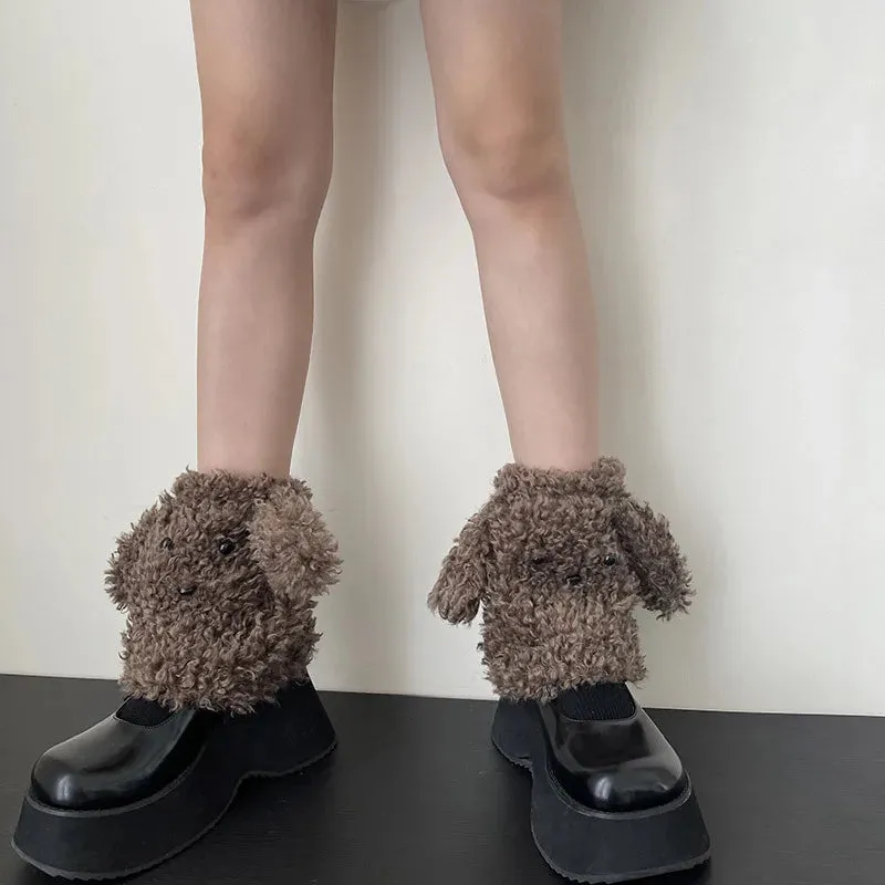Funny Teddy Curly Leg Warmers  Cute Dog Animal Leg Warmers for Women, Winter JK Girl Cosplay, Y2K, Harajuku & Lolita Style