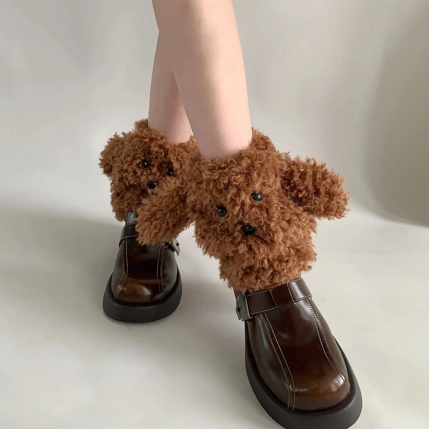 Funny Teddy Curly Leg Warmers  Cute Dog Animal Leg Warmers for Women, Winter JK Girl Cosplay, Y2K, Harajuku & Lolita Style
