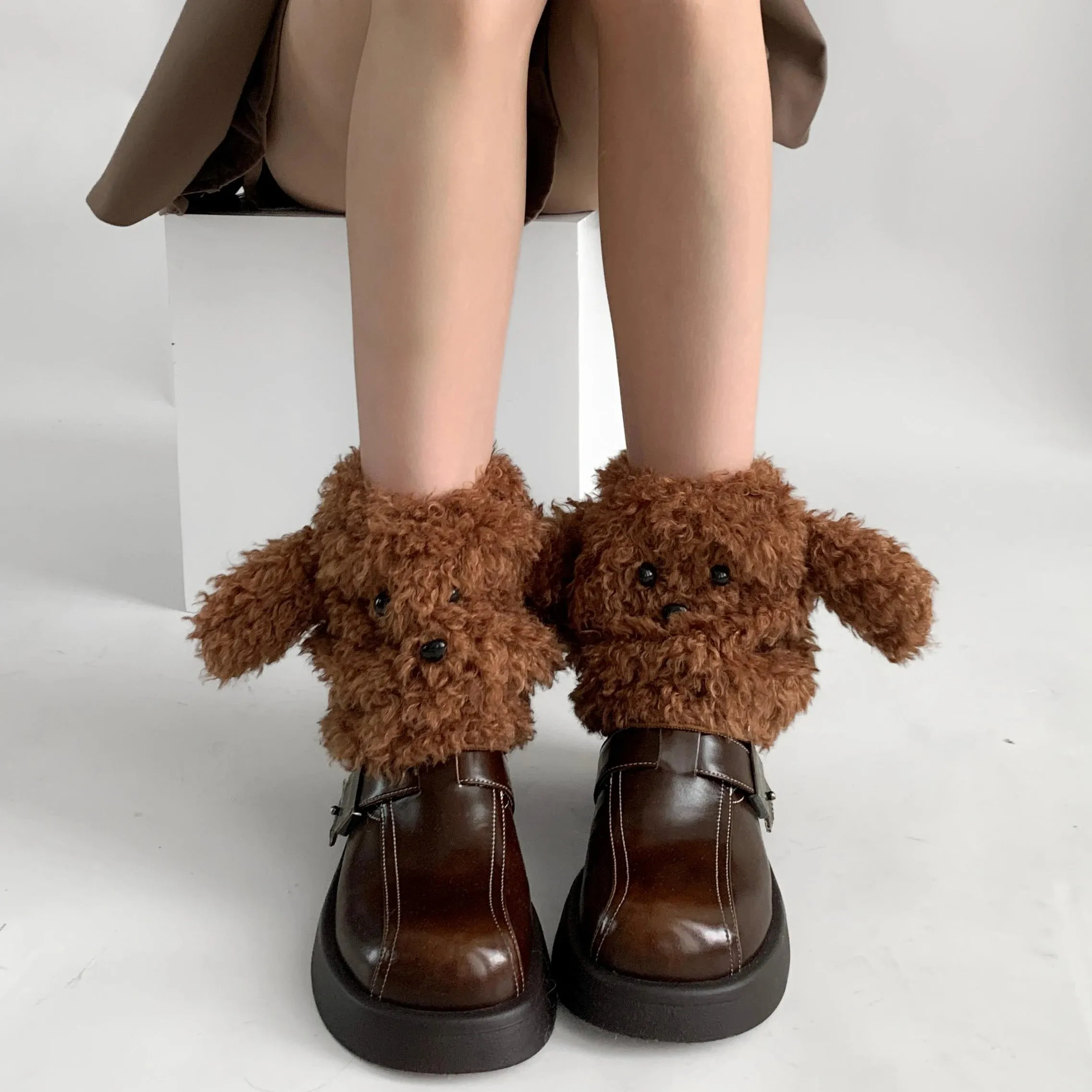 Funny Teddy Curly Leg Warmers  Cute Dog Animal Leg Warmers for Women, Winter JK Girl Cosplay, Y2K, Harajuku & Lolita Style