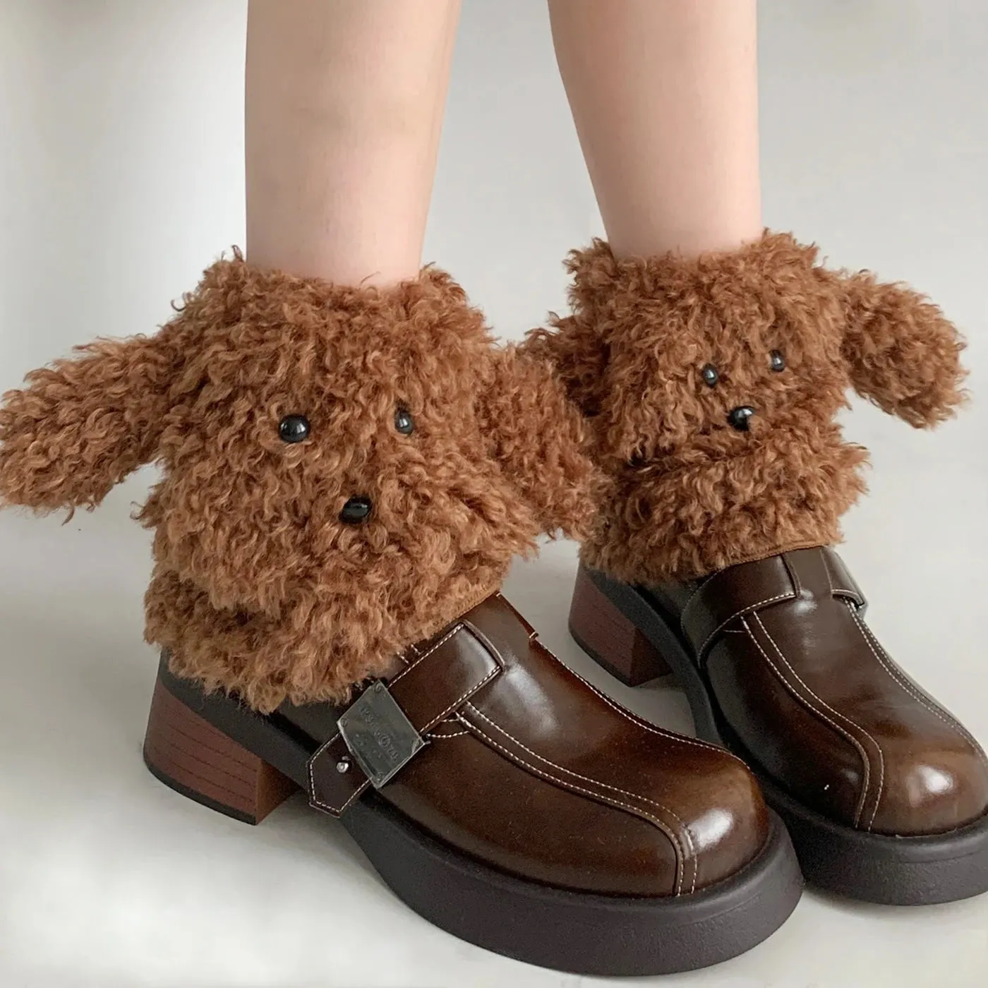 Funny Teddy Curly Leg Warmers  Cute Dog Animal Leg Warmers for Women, Winter JK Girl Cosplay, Y2K, Harajuku & Lolita Style