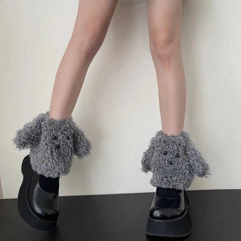 Funny Teddy Curly Leg Warmers  Cute Dog Animal Leg Warmers for Women, Winter JK Girl Cosplay, Y2K, Harajuku & Lolita Style