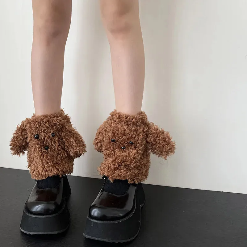 Funny Teddy Curly Leg Warmers  Cute Dog Animal Leg Warmers for Women, Winter JK Girl Cosplay, Y2K, Harajuku & Lolita Style