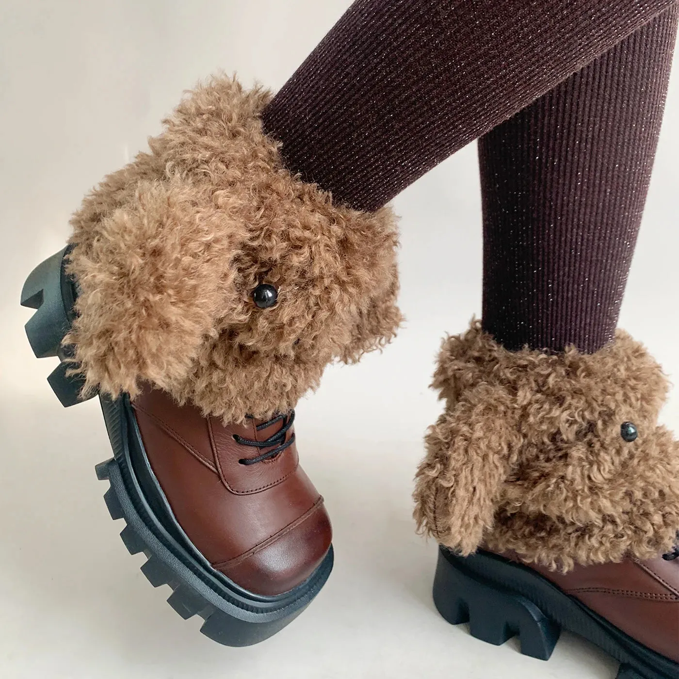 Funny Teddy Curly Leg Warmers  Cute Dog Animal Leg Warmers for Women, Winter JK Girl Cosplay, Y2K, Harajuku & Lolita Style