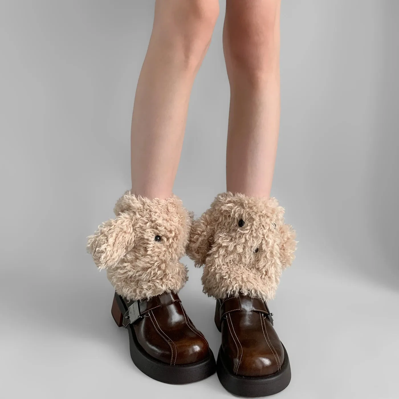 Funny Teddy Curly Leg Warmers  Cute Dog Animal Leg Warmers for Women, Winter JK Girl Cosplay, Y2K, Harajuku & Lolita Style