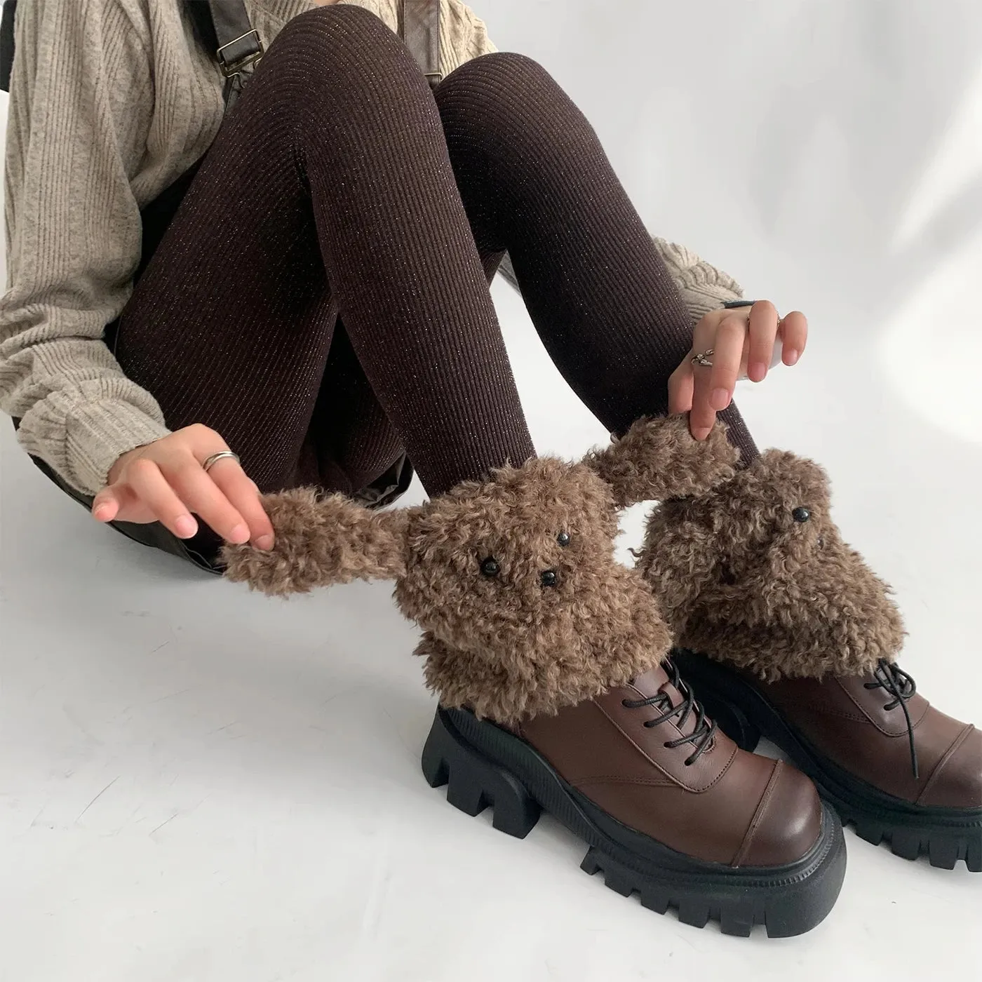 Funny Teddy Curly Leg Warmers  Cute Dog Animal Leg Warmers for Women, Winter JK Girl Cosplay, Y2K, Harajuku & Lolita Style