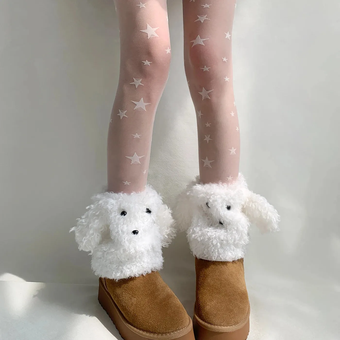 Funny Teddy Curly Leg Warmers  Cute Dog Animal Leg Warmers for Women, Winter JK Girl Cosplay, Y2K, Harajuku & Lolita Style