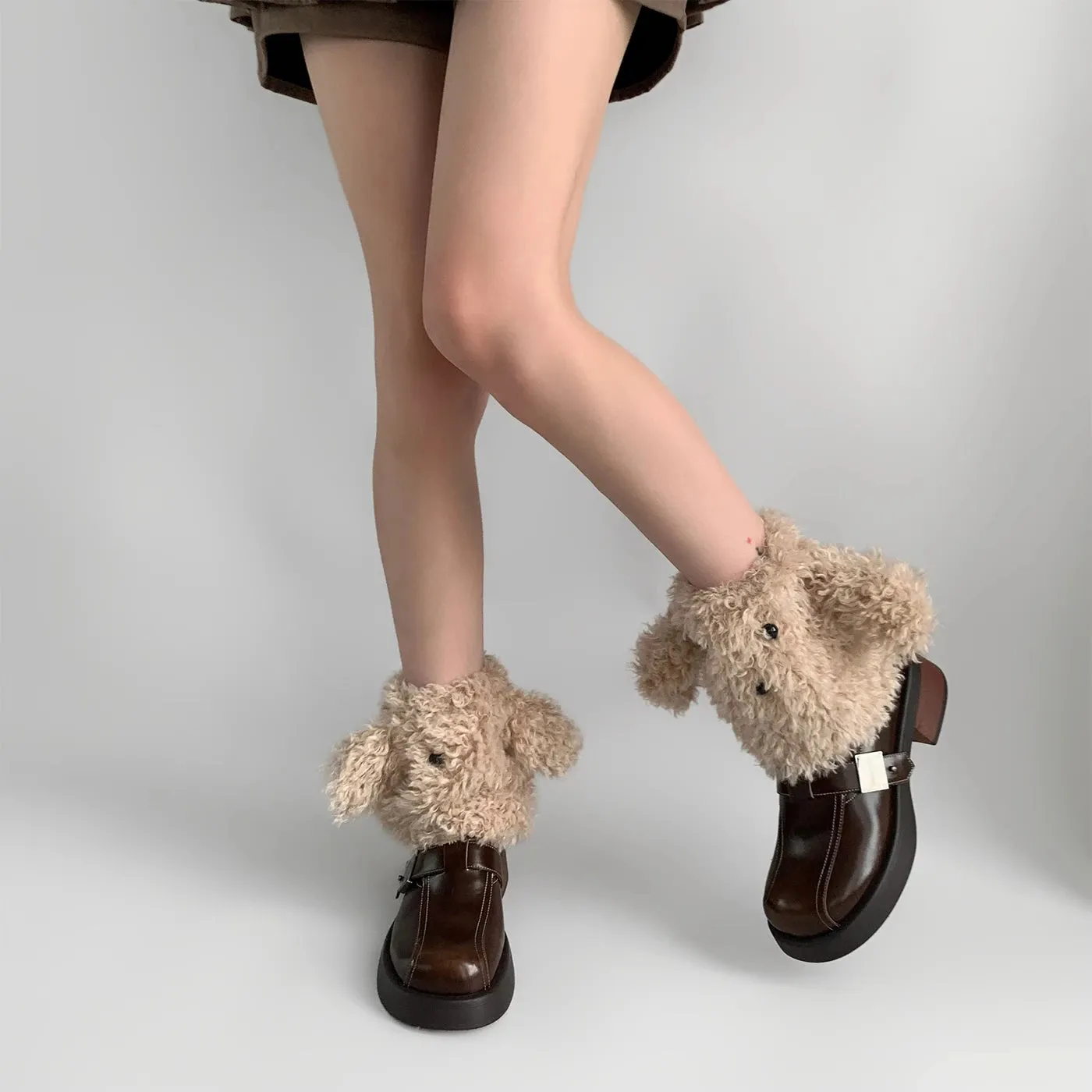 Funny Teddy Curly Leg Warmers  Cute Dog Animal Leg Warmers for Women, Winter JK Girl Cosplay, Y2K, Harajuku & Lolita Style