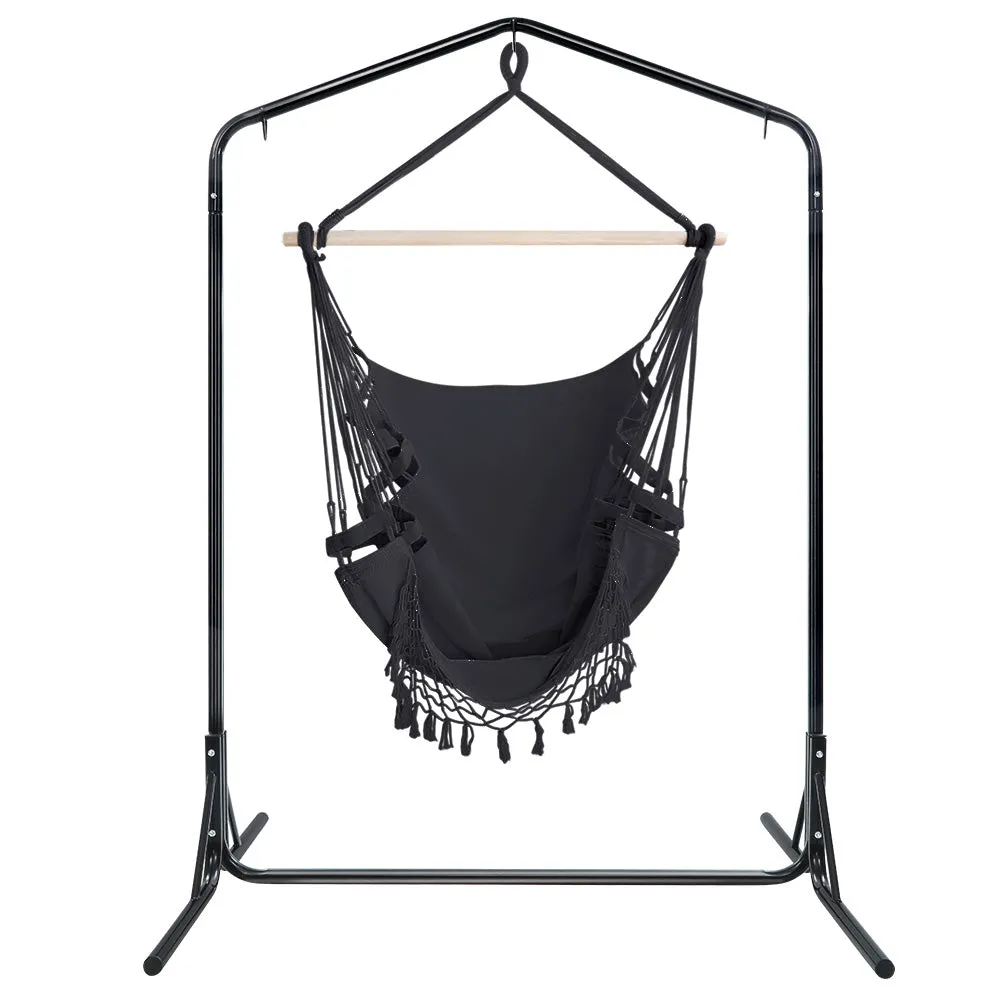 Grey Tassel Hammock Chair with Stand, 360° Rotation - Gardeon