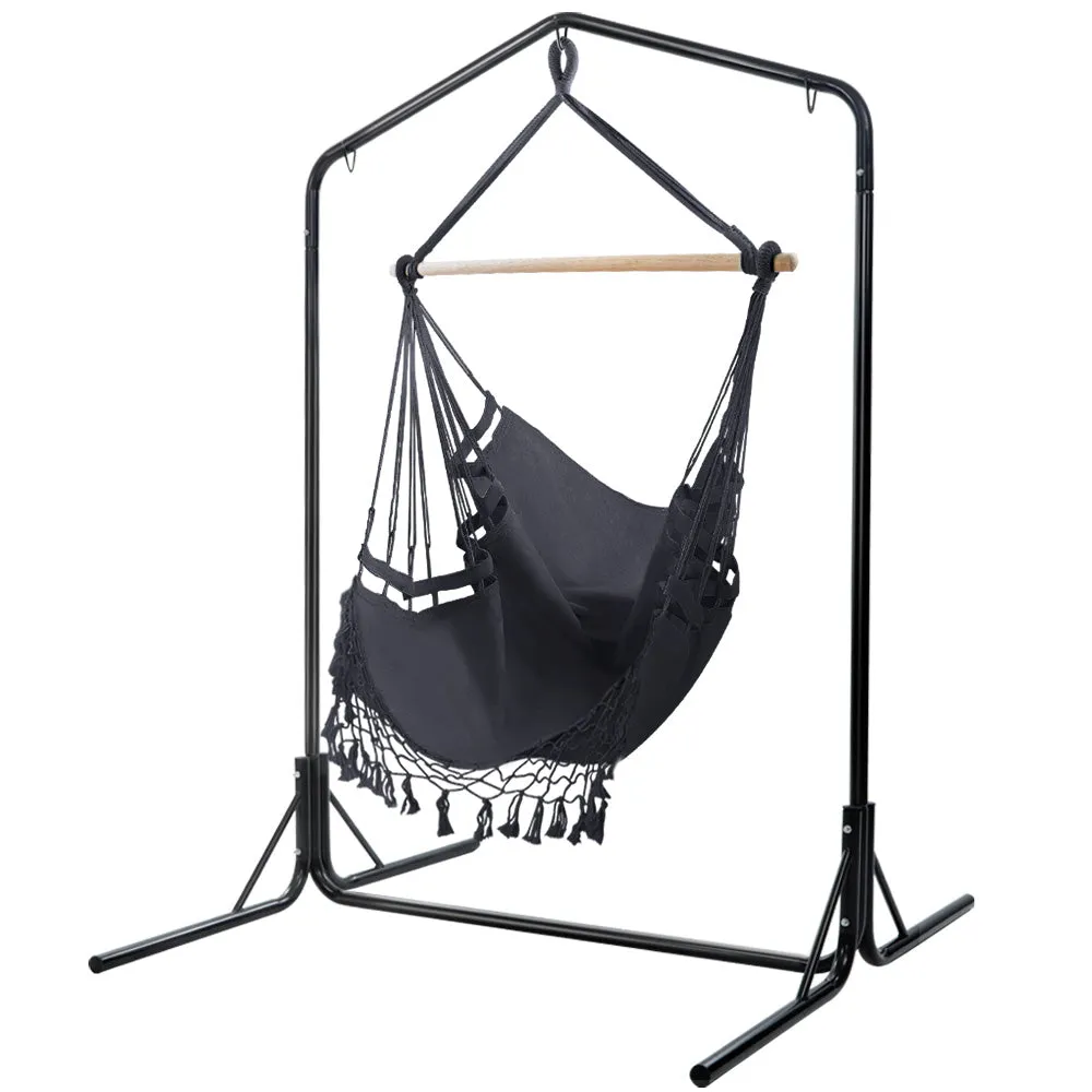 Grey Tassel Hammock Chair with Stand, 360° Rotation - Gardeon