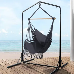 Grey Tassel Hammock Chair with Stand, 360° Rotation - Gardeon